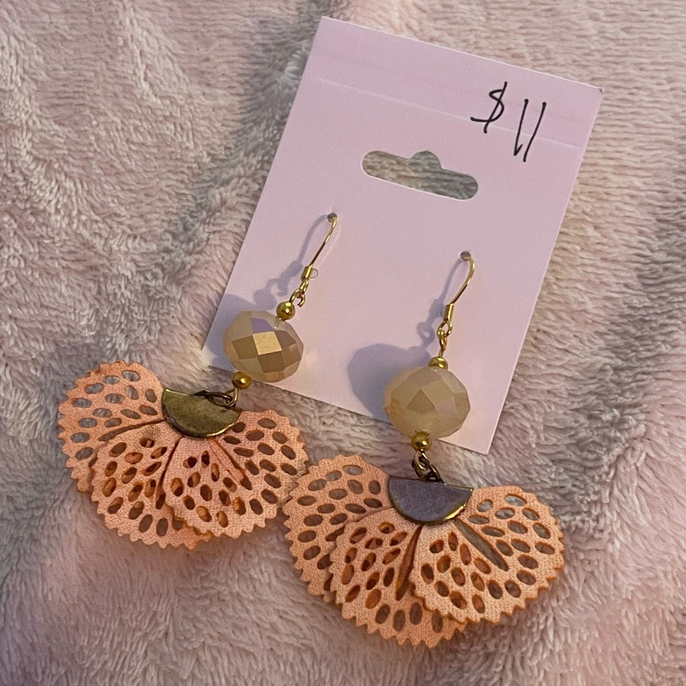 Handmade Fabric Fan Earrings | Pink/Peach - Lightweight Statement Jewelry